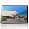 Large abstract wall art featuring mid-century modernist design in black and white tones, acrylic framed.