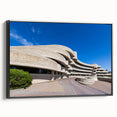 Black and white vintage poster art of architectural museums on framed canvas, suited for bedroom decor.