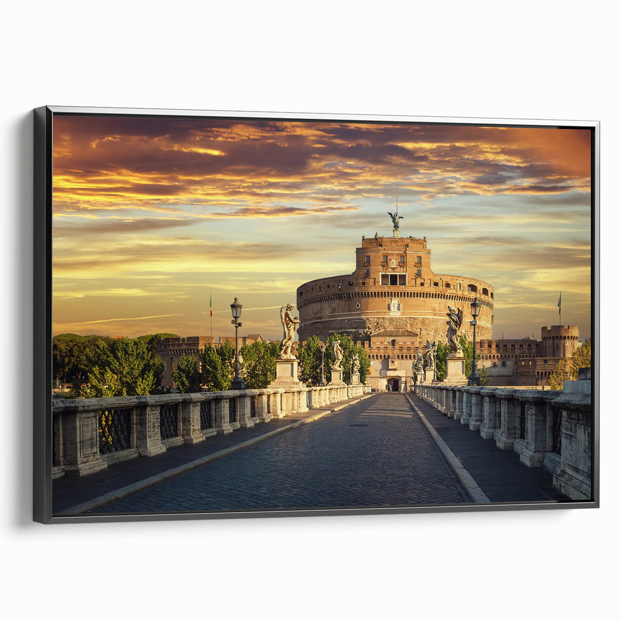 Black and white vintage poster art of architectural museums on framed canvas, suitable for bedroom wall decor.