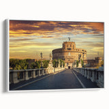 Vintage poster art of colorful architectural designs on a framed canvas, ideal for large living room walls.