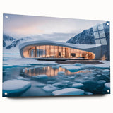 Large abstract wall art on acrylic glass, featuring swirling blue and gray tones.