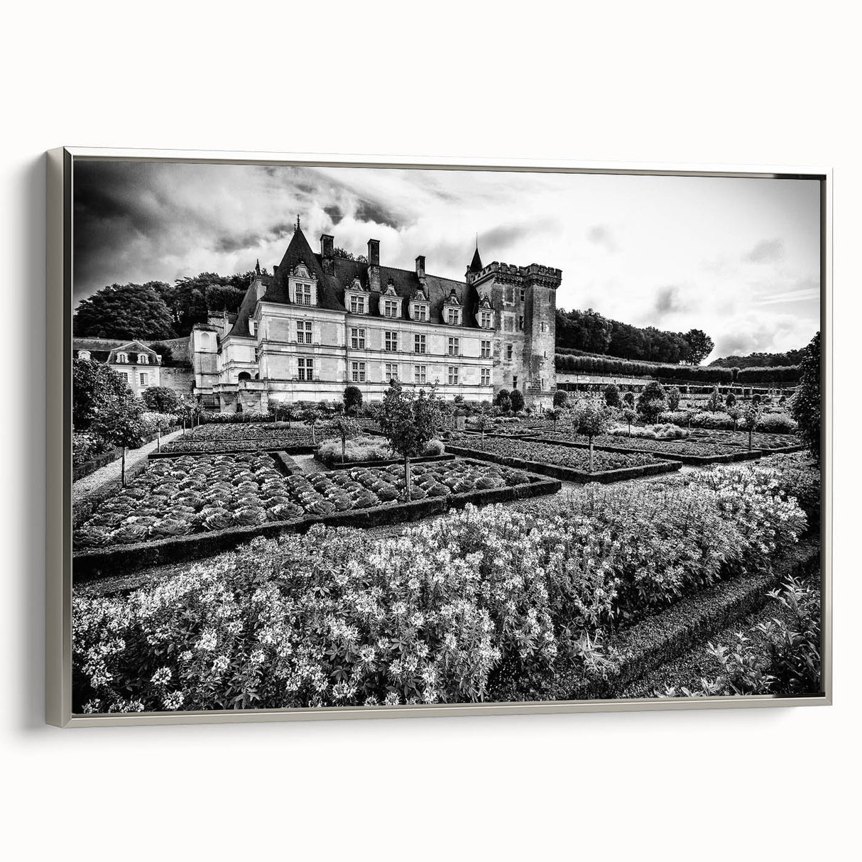 Vintage poster art of a palace design in vibrant colors on a framed canvas, ideal for living room decor.