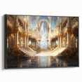 Black and white wall art of a vintage palace design on framed canvas, suitable for bedroom decor.
