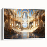 Framed canvas featuring a vintage palace design in black and white tones, ideal for bedroom wall art.