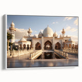 Framed canvas of a vintage black and white palace design, ideal for bedroom wall art.