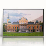 Art Deco style palace architecture in silver acrylic frame, ideal for modern art wall decor in a nursery.