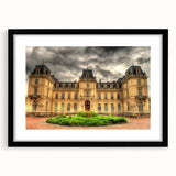Extra large abstract art print featuring vibrant, colorful textures on a black framed canvas, ideal for living room decor.