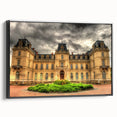 Black and white vintage poster art of a palace architecture on framed canvas, suitable for bedroom wall decor.