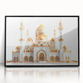 Large abstract wall art featuring a mid-century modernist palace design in black and gray tones on a framed acrylic panel.
