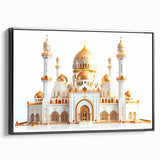 Black and white landscape art painting of a vintage palace design on a framed canvas, ideal for bedroom decor.
