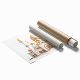 Extra large rolled print of a detailed floral art design on a palace architecture backdrop.