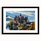 Extra large abstract art print featuring a colorful, textured depiction of a palace, in a black frame.
