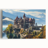 Large black and white photo of a palace architecture on stretched canvas, suitable for kitchen wall art.