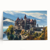 Black and white photograph of a grand palace architecture on stretched canvas, suitable as kitchen wall art or for bedroom.