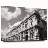 Acrylic glass print of a large abstract palace design in monochrome tones, suitable for bedroom or dining room decor.
