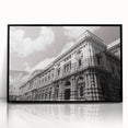 Large abstract wall art featuring mid-century modernist design in black and white tones, framed acrylic.