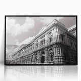 Large abstract wall art featuring mid-century modernist design in black and white tones, framed acrylic.