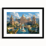 Abstract art print featuring colorful, textured patterns on an extra large canvas, framed in black.