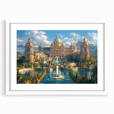 Extra large abstract art print featuring a textured palace design in muted earth tones on a white framed canvas.