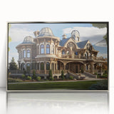 Art Deco style palace design in silver and gray tones on a framed acrylic, suitable for modern art wall decor or a nursery.