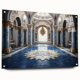 Acrylic print of a large abstract palace design in muted earth tones, suitable for bedroom or dining room decor.