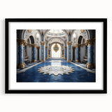 Colorful abstract art print with textured design on a large canvas, framed in black, suitable for living room decor.