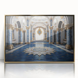 Mid-century modernist art deco palace design in gold and white tones on acrylic, ideal for nursery wall decor.