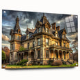 Large abstract wall art of a palace architecture design in neutral tones on acrylic glass.