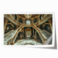 Extra large rolled print of a palace architecture with intricate floral designs in muted earth tones.