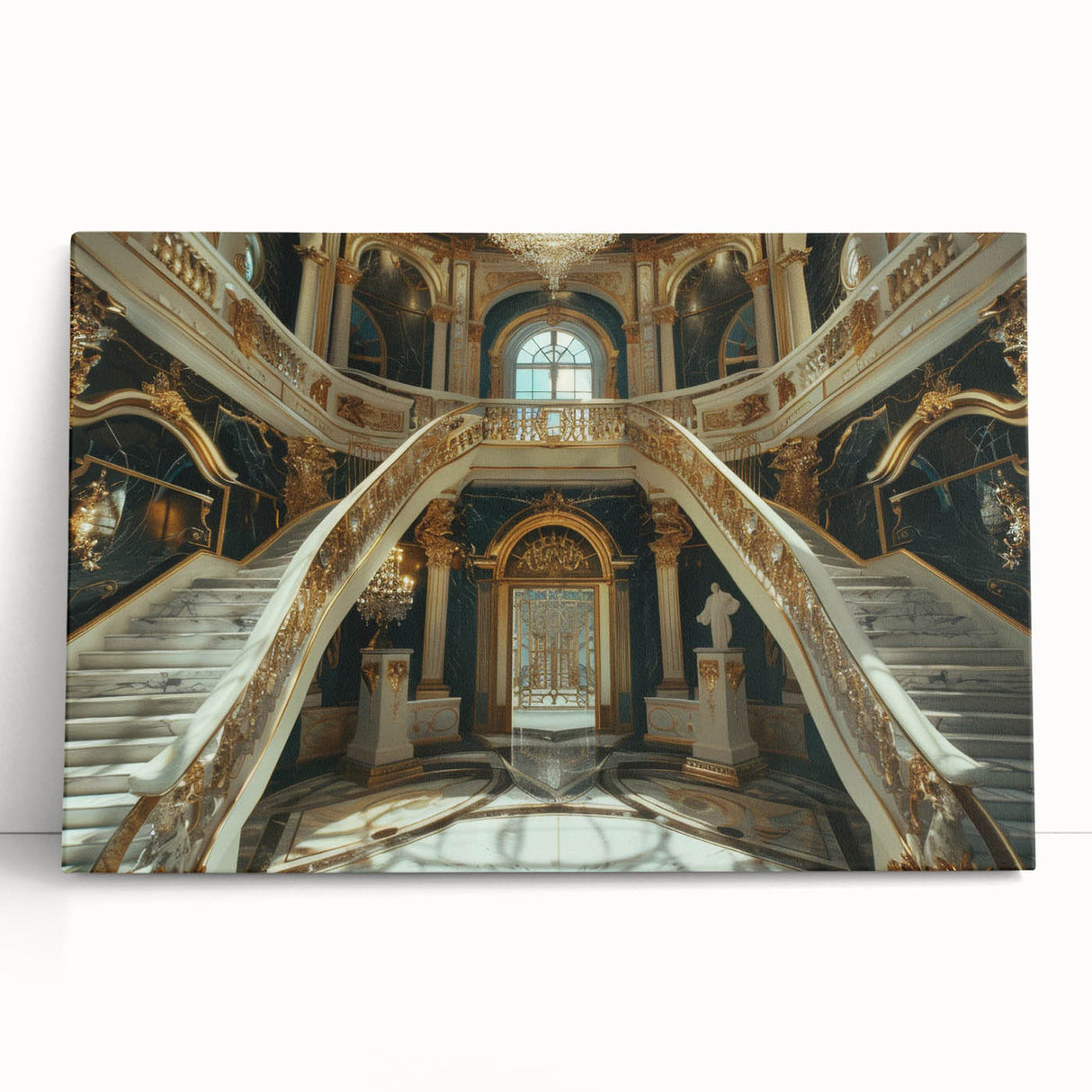 Black and white stretched canvas of a grand palace architecture, ideal for kitchen wall art or bedroom ambiance.