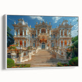 Framed canvas of a vintage black and white landscape painting, ideal for bedroom wall art.