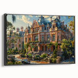 Black and white vintage poster art of a palace design on a framed canvas, ideal for bedroom wall decor.