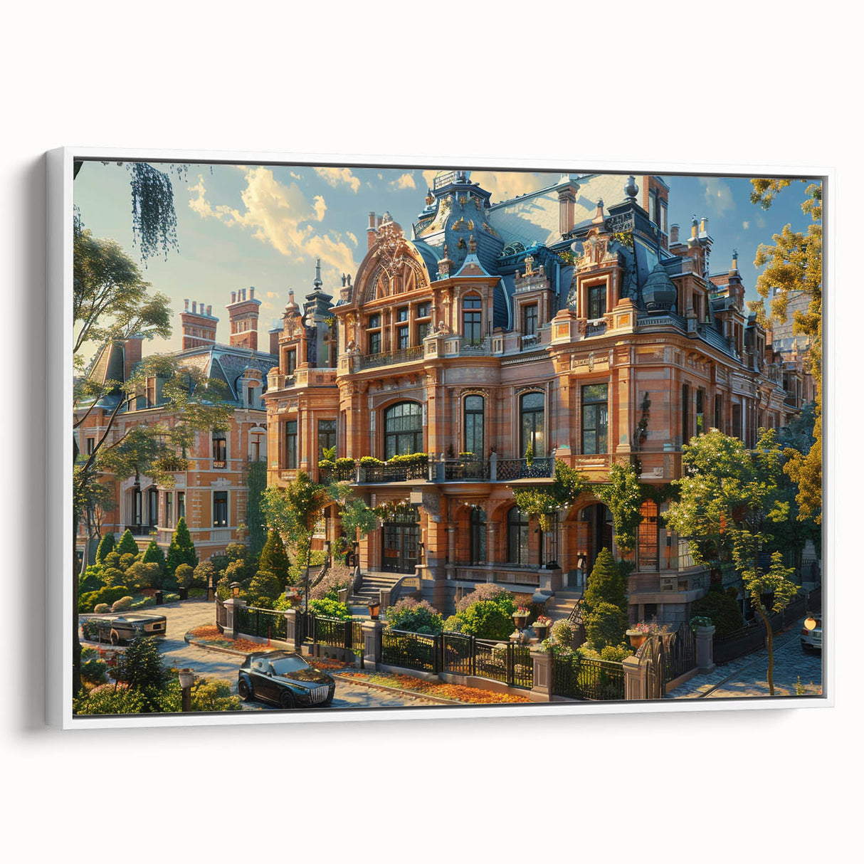 Framed canvas featuring a vintage poster-style landscape painting with dark hues, ideal for bedroom wall decor.