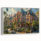 Framed canvas featuring a vintage poster-style landscape painting with dark hues, ideal for bedroom wall decor.