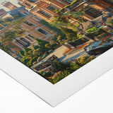 Art deco poster of a palace architecture design in monochrome tones on rolled canvas, suitable for dining room wall art.