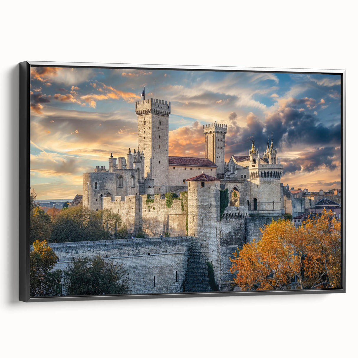 Black and white vintage poster art of a palace, printed on framed canvas, suitable for bedroom wall decor.