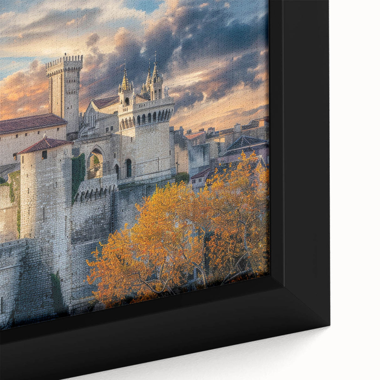 Extra large framed canvas featuring a black palace design with textured, colorful art accents, ideal for living room decor.