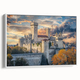 Framed canvas of a vintage-style palace landscape in muted black and white tones, ideal for bedroom wall decor.