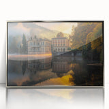 Art Deco style palace architecture in silver and gray tones on a framed acrylic, suited for modern art wall decor.