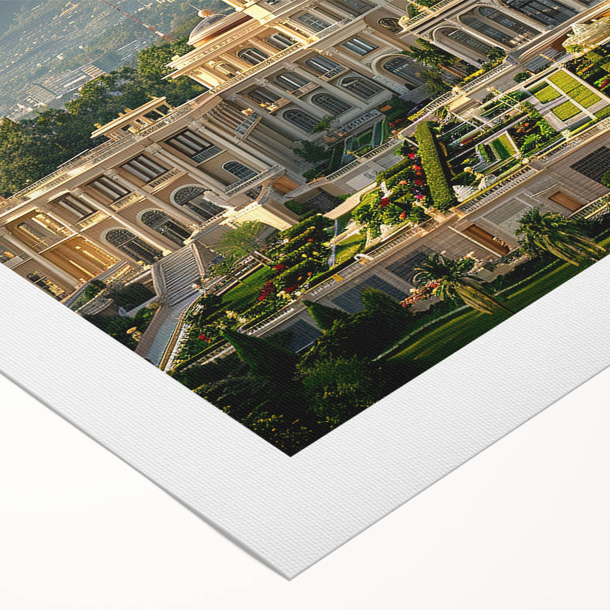 Art deco poster featuring a detailed palace architecture in monochrome, printed on rolled canvas.