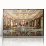 Art Deco-style palace architecture in silver framed acrylic, ideal for modern art wall decor or a nursery.