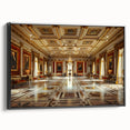 Black and white vintage poster art of a palace landscape on framed canvas, suitable for bedroom decoration.