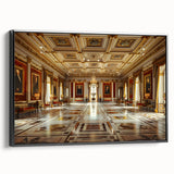 Black and white vintage poster art of a palace landscape on framed canvas, suitable for bedroom decoration.
