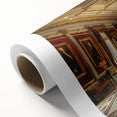 Art deco poster of a palace architecture in monochrome shades, printed on rolled canvas.