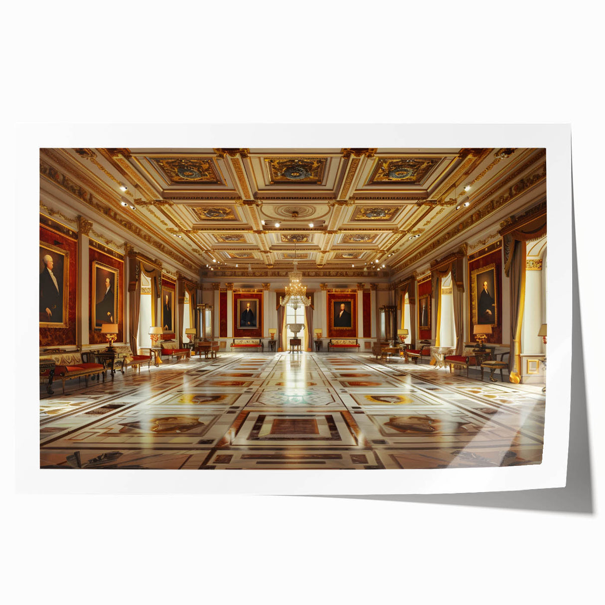 Extra large rolled print of a palace architecture design in muted gray, ideal for art wall dining room.