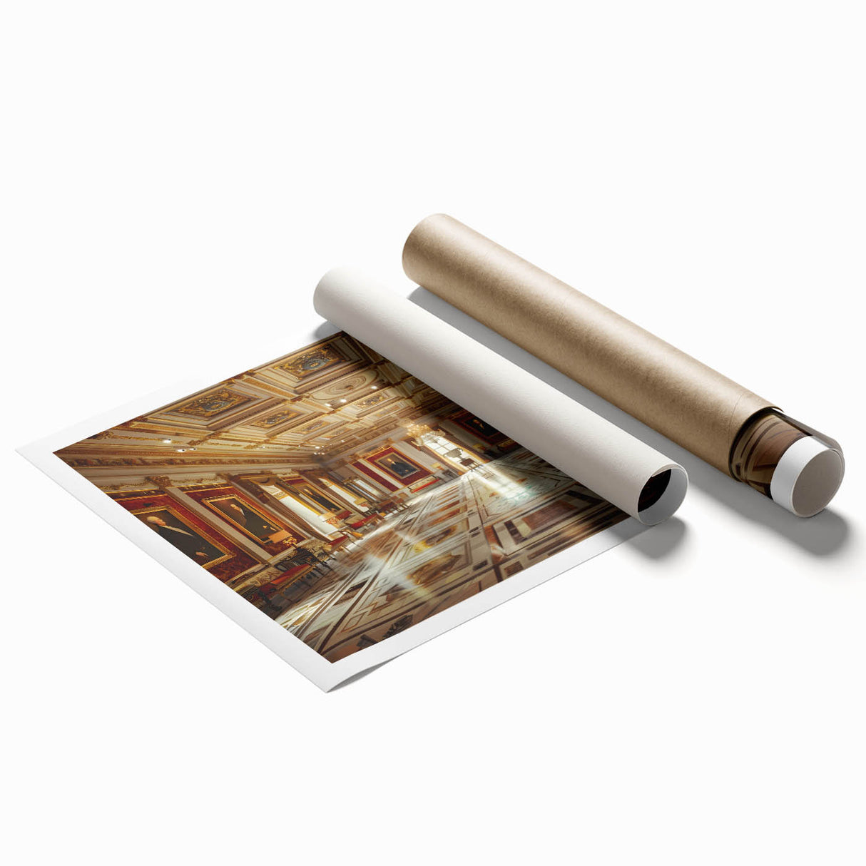 Extra large rolled print featuring a detailed floral design on a palace architecture backdrop.