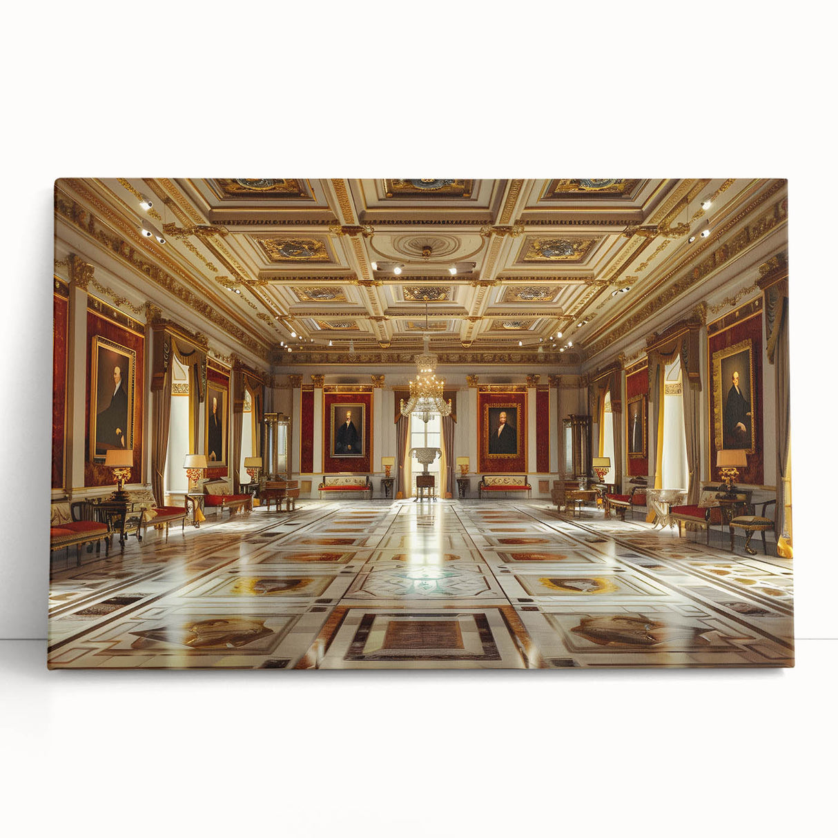 Black and white stretched canvas of a detailed palace architecture, ideal for kitchen wall art or bedroom.