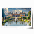 Extra large rolled print featuring a detailed floral design on a palace architecture, in muted earth tones.
