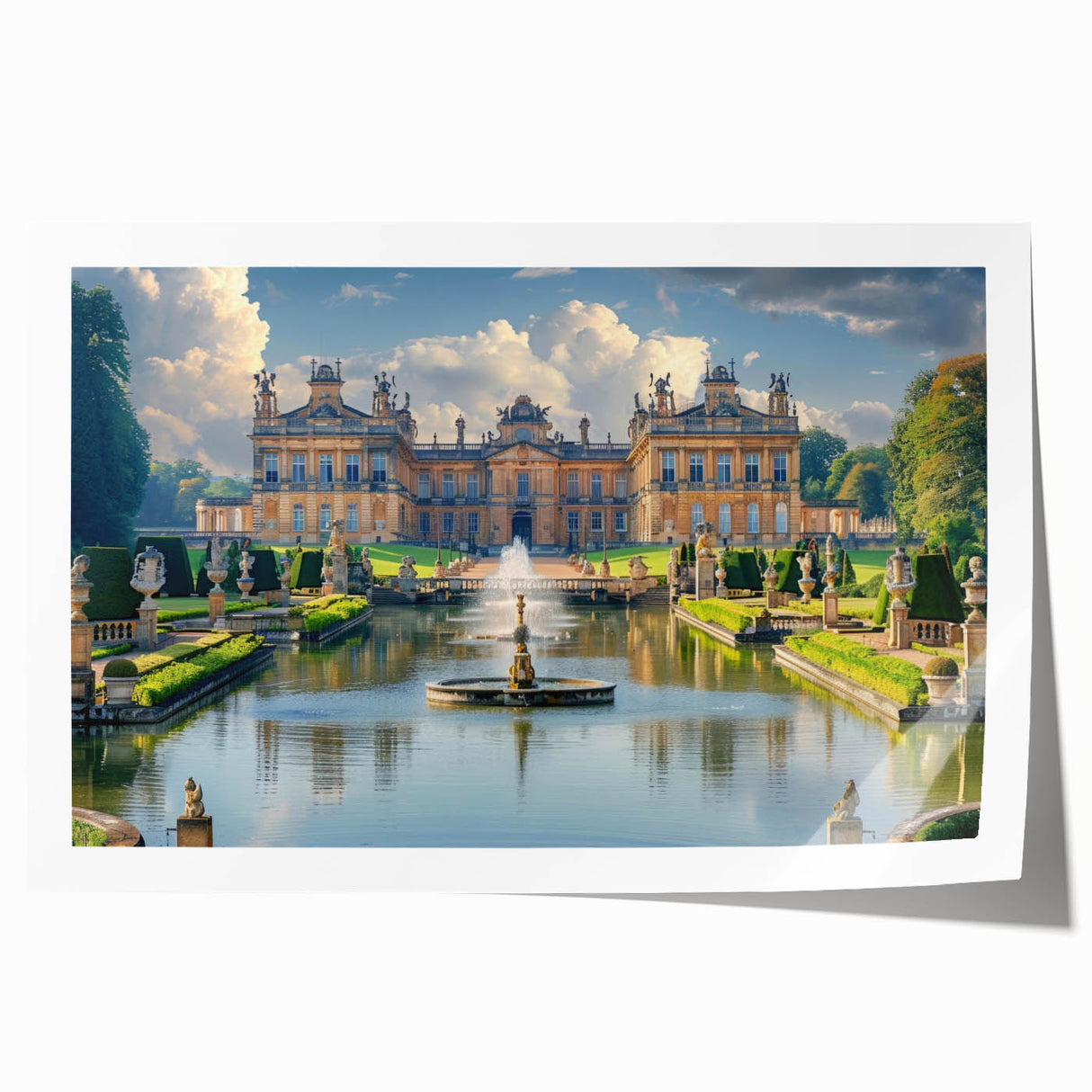 Extra large rolled print featuring a detailed floral design on a palace architecture, in muted earth tones.