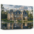 Large abstract wall art on acrylic glass depicting a modern palace design in neutral tones.
